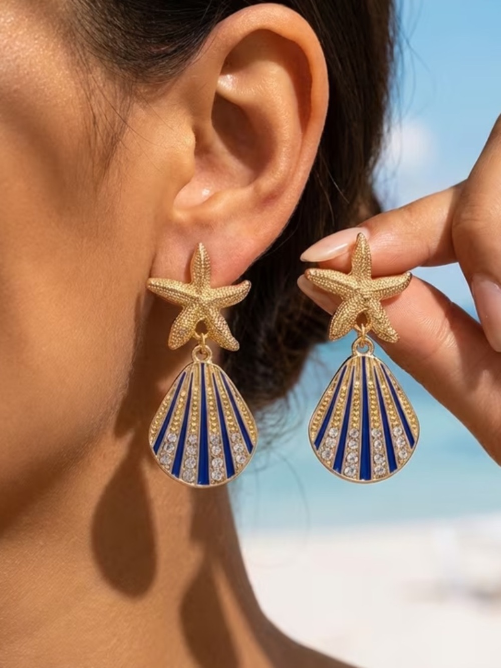 Gold Starfish Drop Earrings